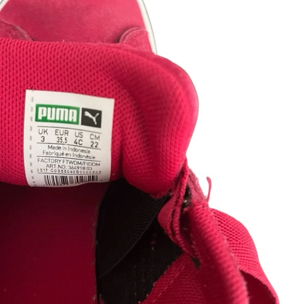 PUMA Girls Low Top Suede Heart Pink Ribbon Tie Sneakers Size‎ 4